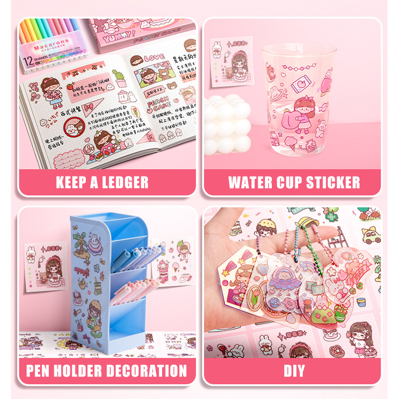 Stiker Motif Kartun Korea Lucu Anti Air 1 box 100lbr /Dekorasi Handbook Scrapbook DIY/Stiker kartun tahan air PET