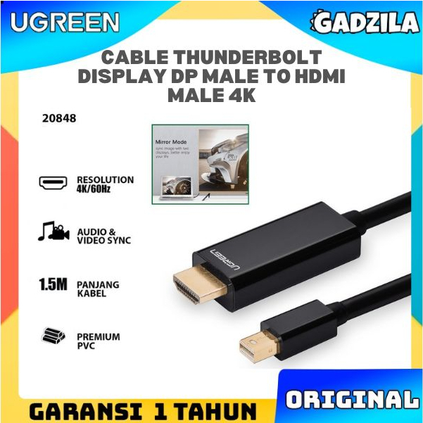 UGREEN Kabel Mini Display Port DP Male To Hdmi 4K 2K Thunderbolt Cable Audio Video Ke Tv Macbook Air Pro 20848