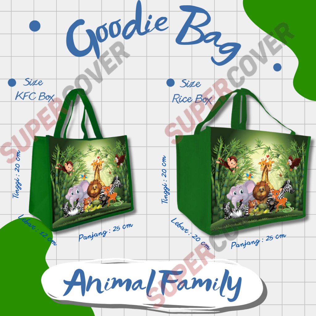 

Goodie Bag Gambar Kartun Karakter Animal Family 02 Warna Hijau Tua Termurah Dan Terlaris Untuk Acara Ulang Tahun, Aqiqah, Sunatan Dan Lain lain.