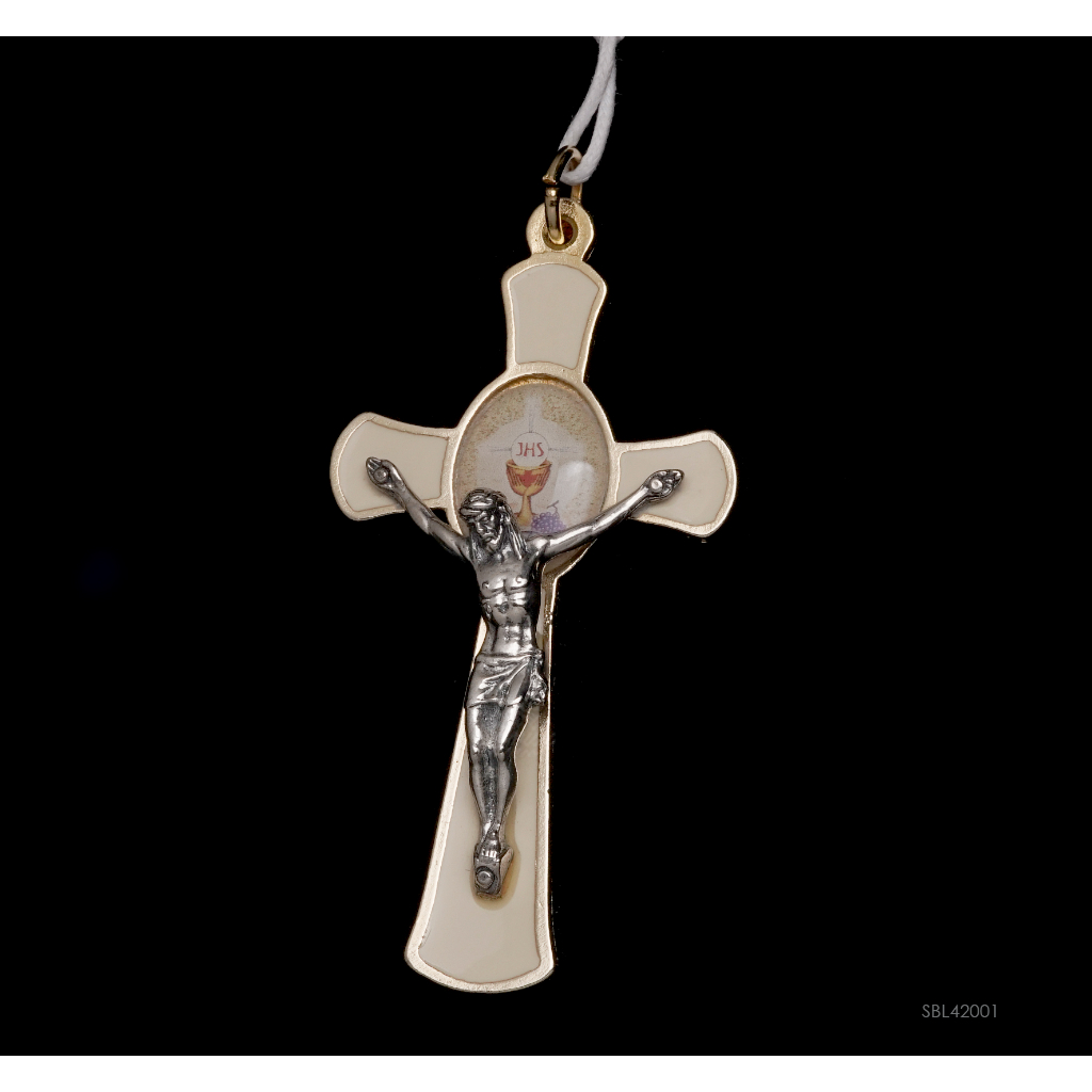 KALUNG BANDUL SALIB KOMUNI PUTIH BORDER EMAS DOA KATOLIK