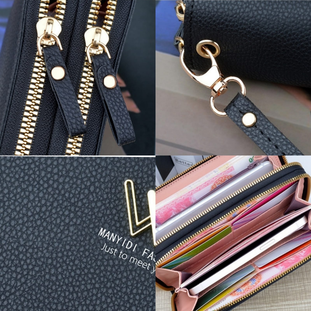 DOMPET PANJANG WANITA PREMIUM PESTA 2 RESLETING IMPORT KULIT SIMPLE HITAM LEINORA KOREA KEKINIAN CEWEK KARTU UANG KOIN MURAH BRANDED BATAM WA727B5 TALI PENDEK FASHION REMAJA TERBARU