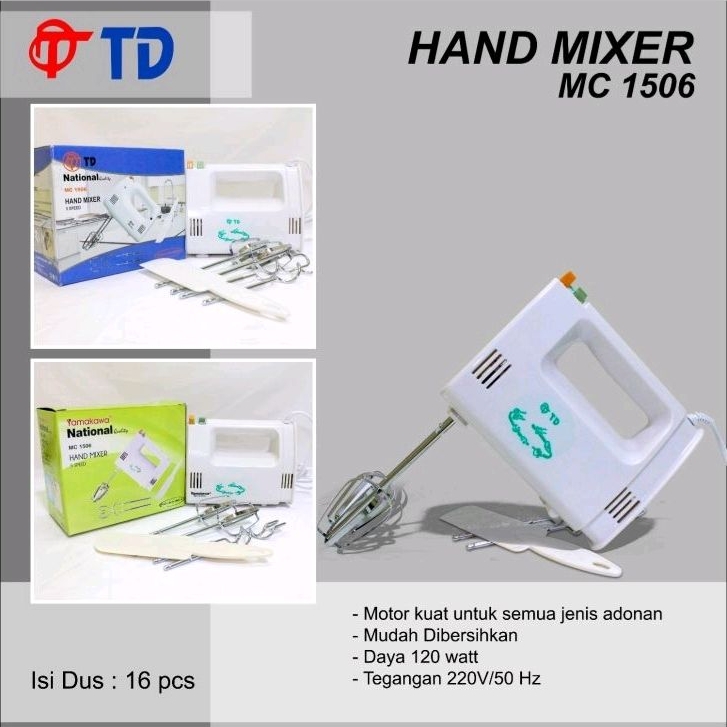 TD/YAMAKAWA Hand Mixer 5 Speed / Pencampur Adonan Tangan MC 1506