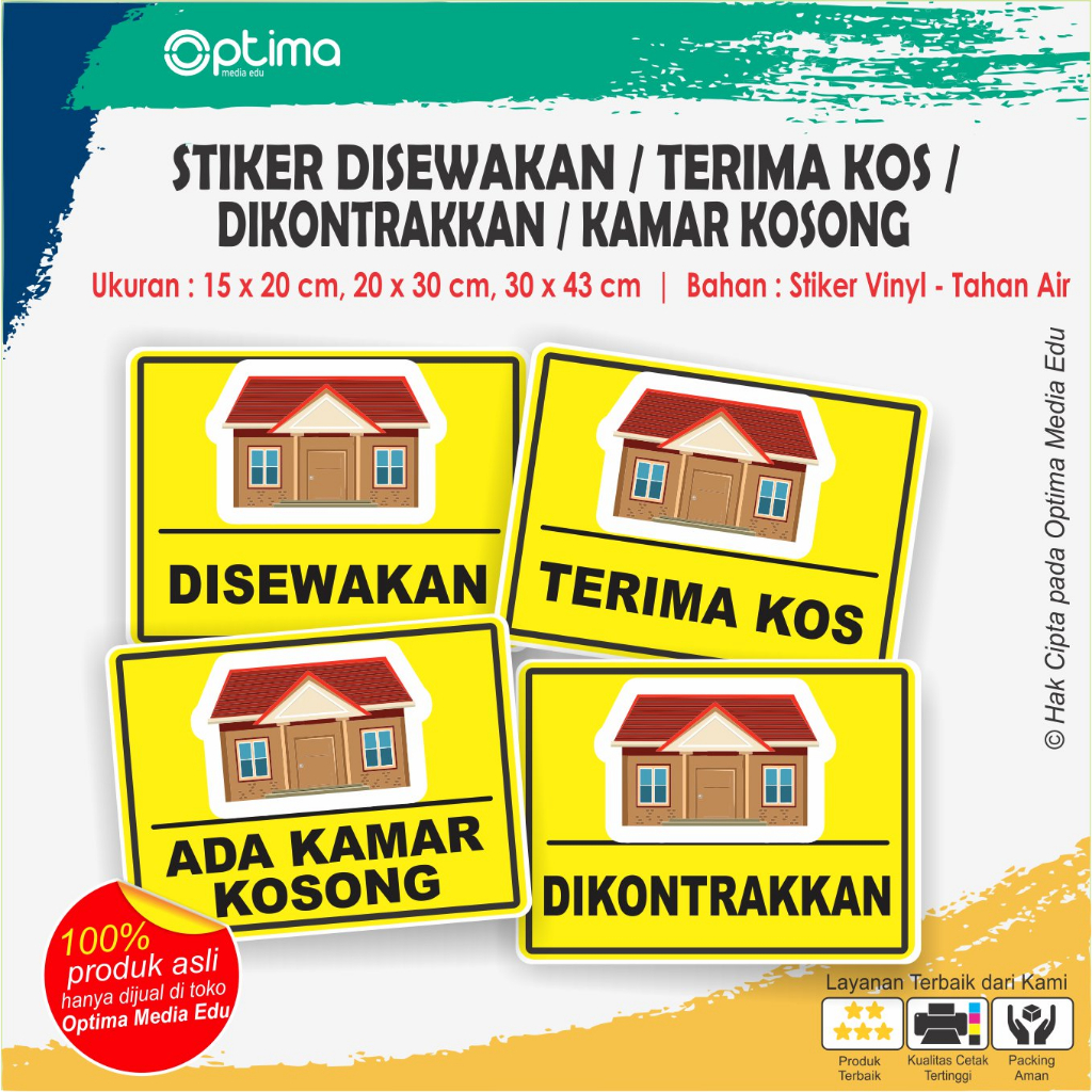 

Stiker untuk Rumah disewakan / Terima Kos / Ada Kamar Kosong / Dikontrakkan