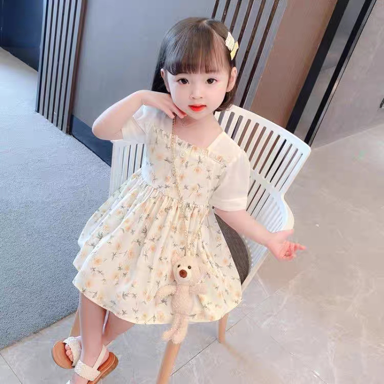 [FREE SLING BEAR ] Dress Tifa Bayi -  3 Tahun - Baju Anak Perempuan Import Drees Anak Lengan Pendek Bunga Floral babycinnamon