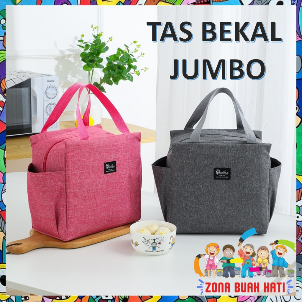 ZBH Tas Bekal Makanan Jumbo Anti Air Makanan Bento Elegan Aluminium Foil Lunch Bag New Thermal Cooler Makanan Lunch Box Cooler Bag Tahan Panas Portable