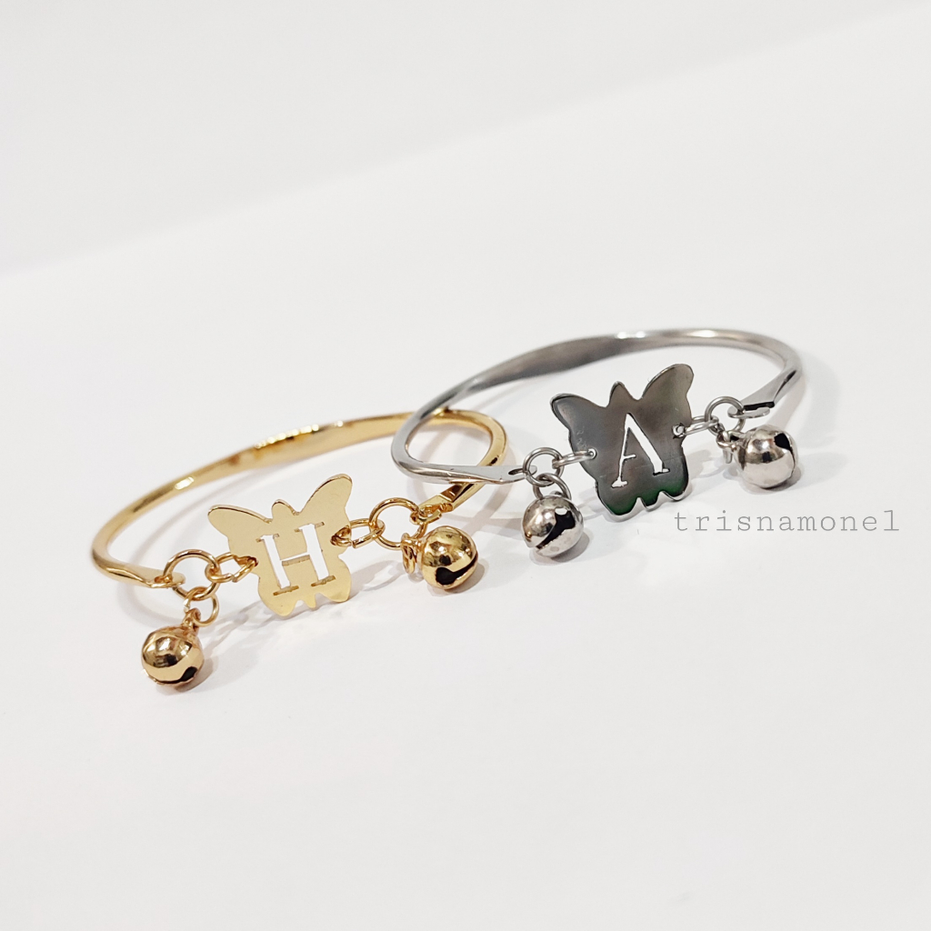 ANAK SAMPAI DEWASA !!! gelang custom huruf gold dan silver motif kupu-kupu