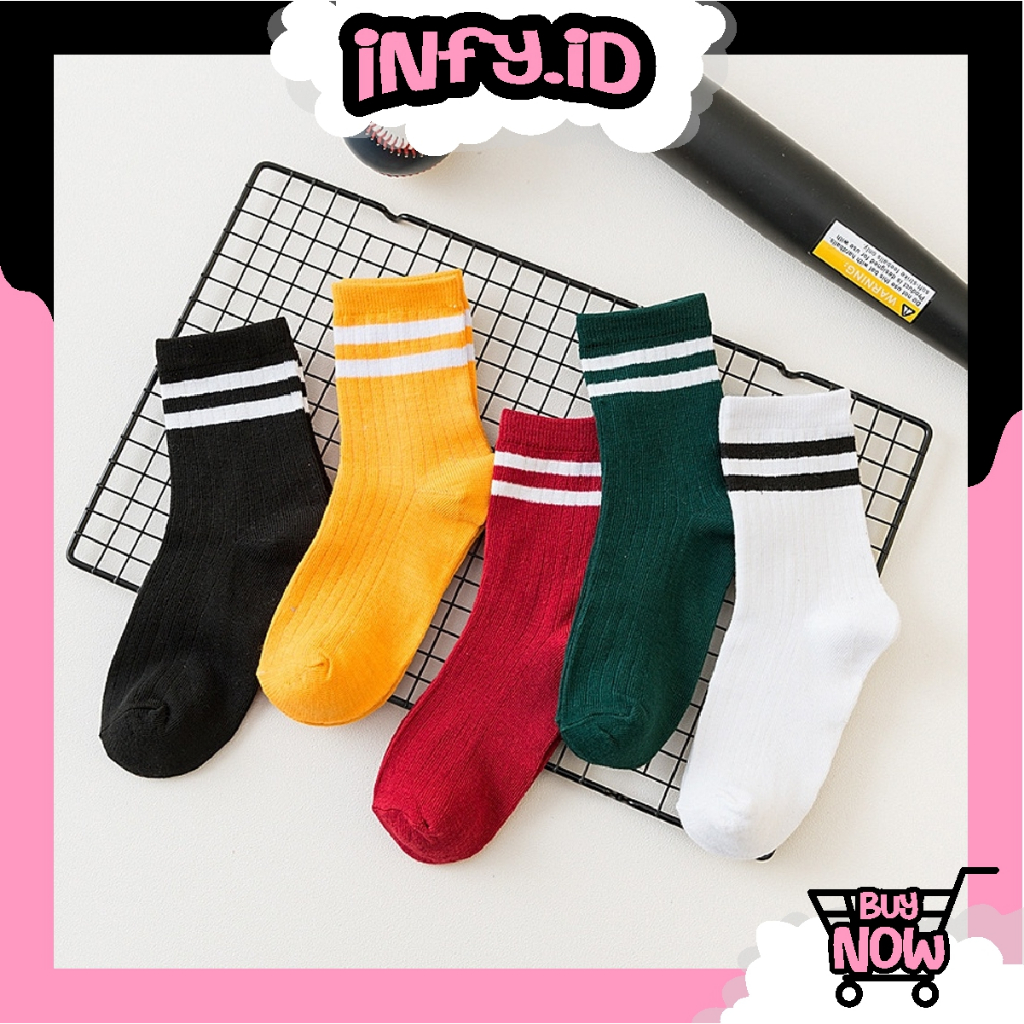INFY - Kaos Kaki Motif 2 Garis Atas Mata Kaki / Kaos Kaki Laki-Laki Perempuan KK143