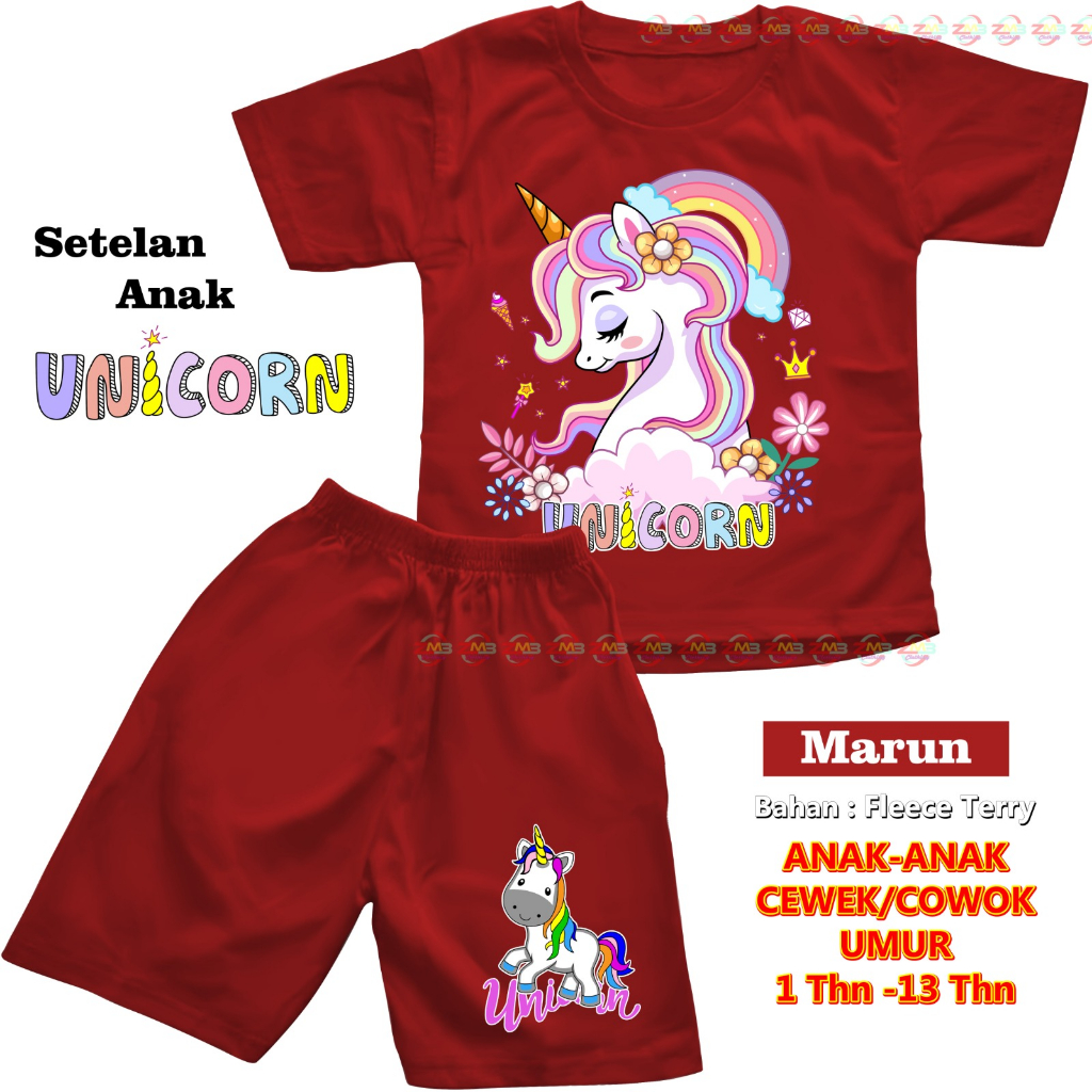 SETELAN ANAK PENDEK UNISEX CEWEK/COWOK UNICORN KUDA PONY DIGITAL SABLON