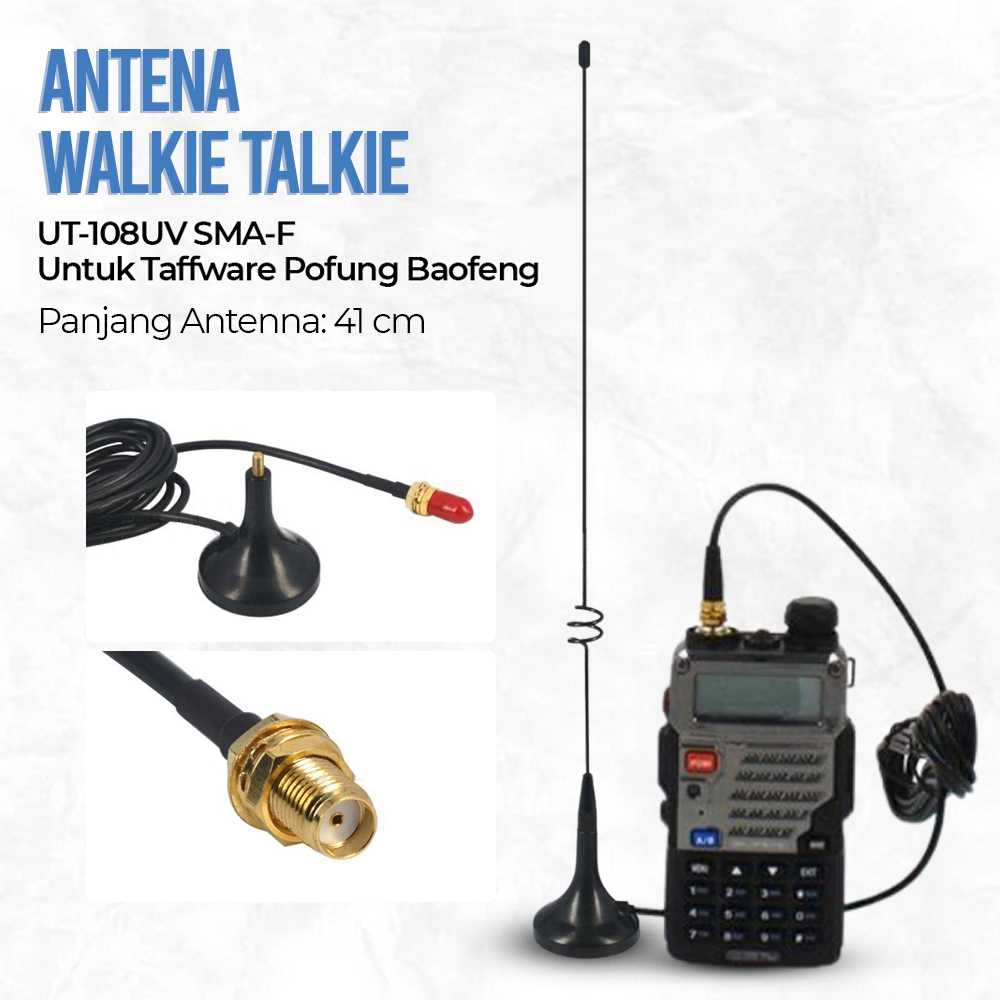 Taffware Walkie Talkie Antena UT-108UV SMA-F For Walkie Talkie Taffware Pofung Baofeng - Black