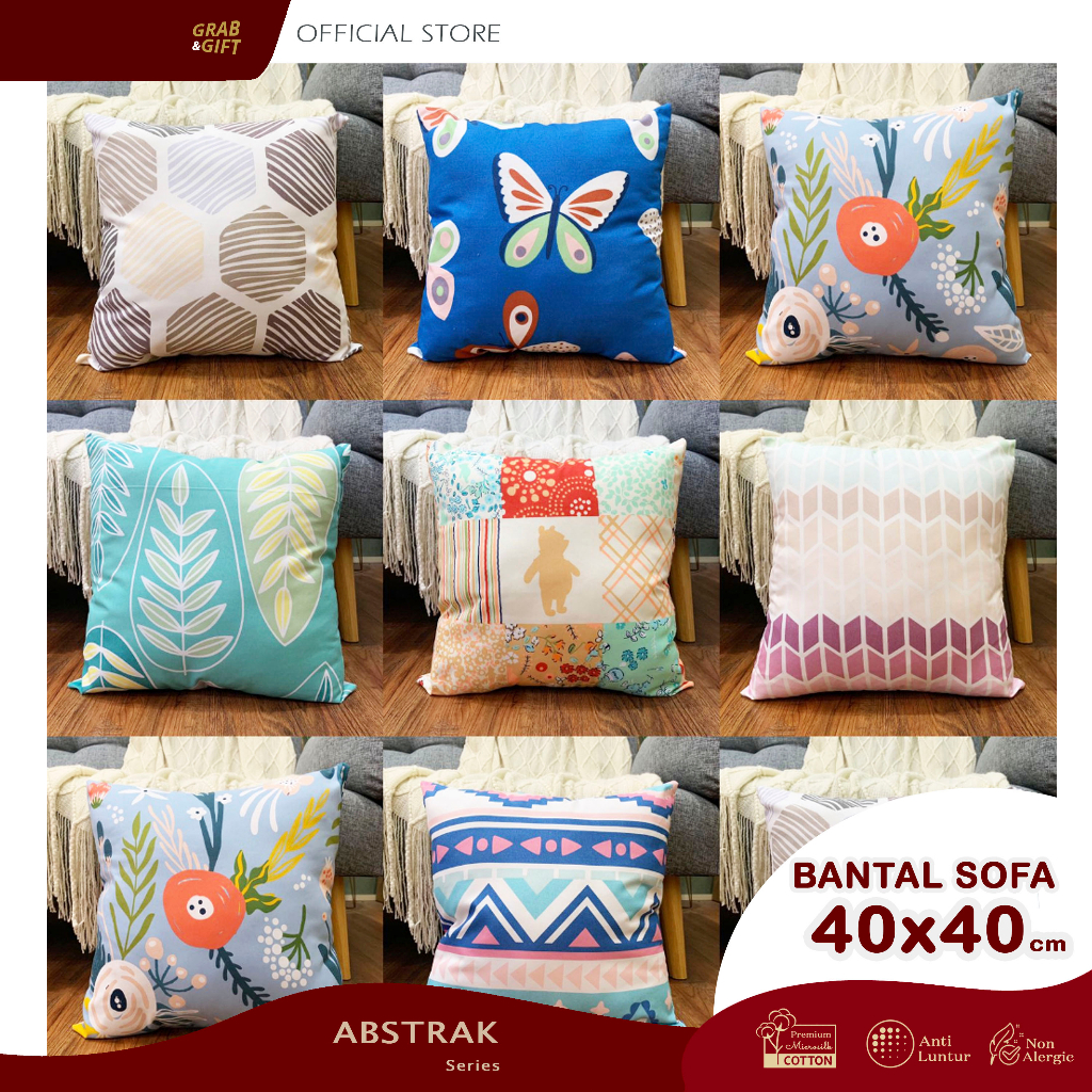 Bantal Sofa 40x40 cm Motif Abstrak Minimalis Floral Boho Superhero Estetik