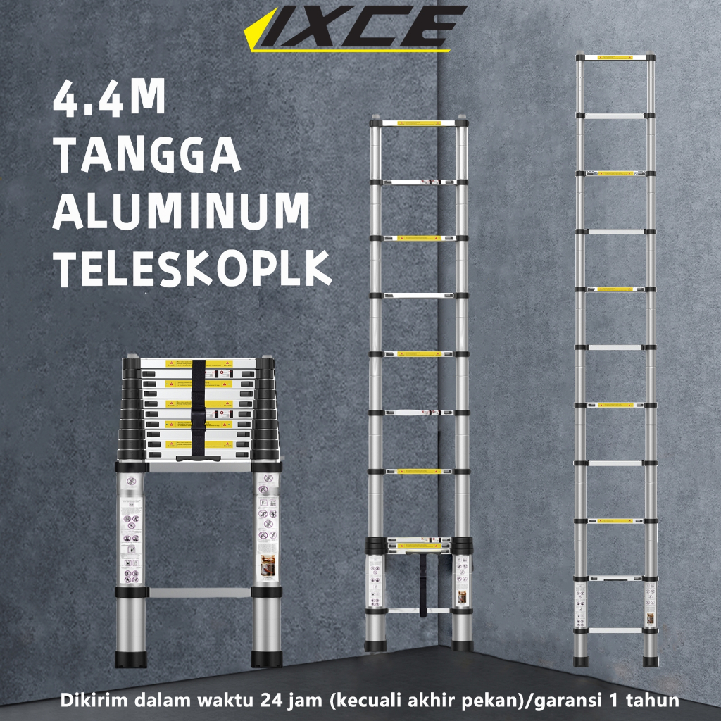 IXCE Tangga teleskopik 4.4m bahan paduan aluminium berkualitas tinggi tidak berkarat tangga lipat, peralatan rumah tangga perabotan rumah tangga Harga grosir bisa nego