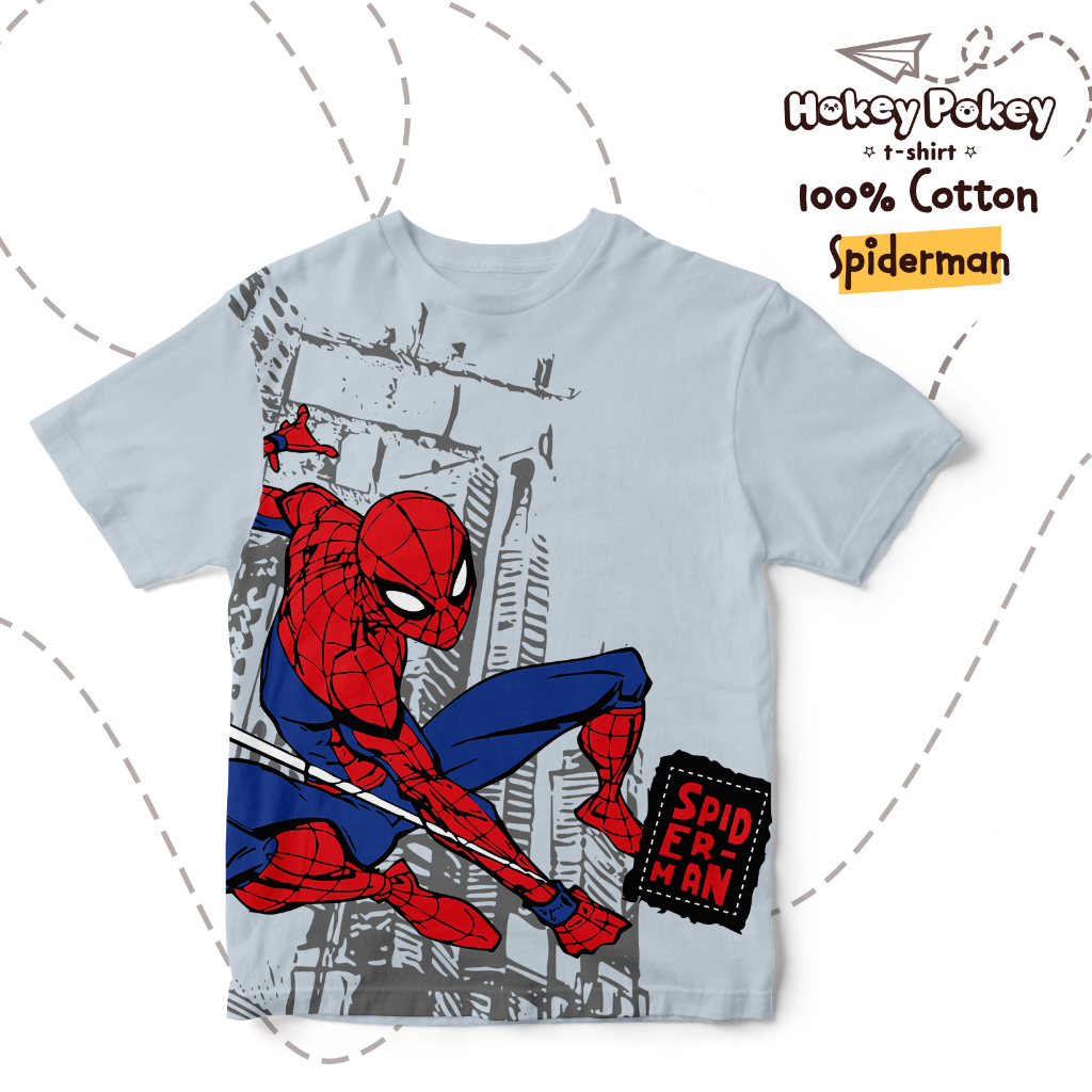 Baju Kaos T Shirt Anak Laki Laki Katun Combed Motif Spiderman Abu