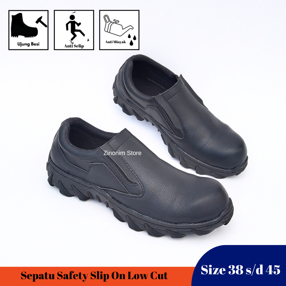 Sepatu Septi Pria Ujung Besi Hitam Slip On Kerja Tanpa Tali Ukuran 38 39 40 41 42 43 44 45 Zinonim Store