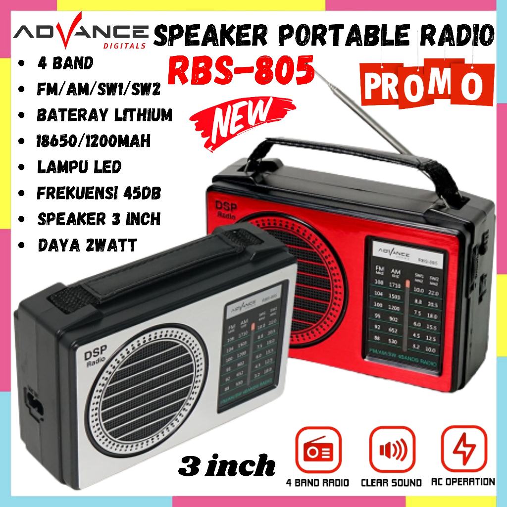 Speaker Radio Portable Multifungsi Multi Band Advance RBS 805 - AM/ FM/ SW/ 4 BAND RADIO + USB/ SD C
