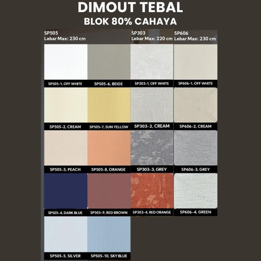 Roller Blind Sharp Point Dimout Blackout Tirai Jendela Gorden Gulung Kerai Kain Krey Murah