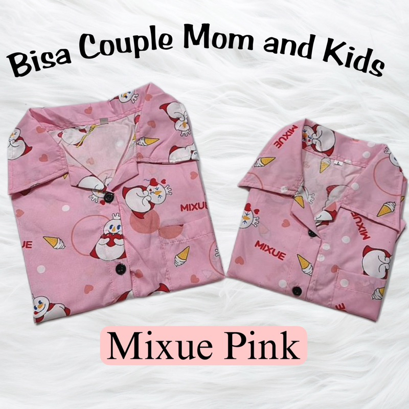 Mixue pink - setelan baju tidur piyama bisa couple pasangan ibu anak dewasa katun