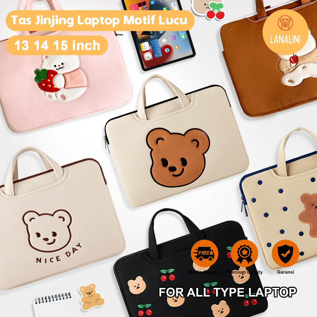 Sleeve Pouch Sarung Tas Bag Case Ipad Tab Tablet Macbook Air  Retina 15.4&quot; 15&quot; A1398 Pro Laptop Asus ZenBook Flip S UX370UA Acer Lenovo HP Huawei 11 12 13 14 15 inch Motif Gambar Kartun Warna Black Brown White Cute Murah Korean Model Tali Jinjing