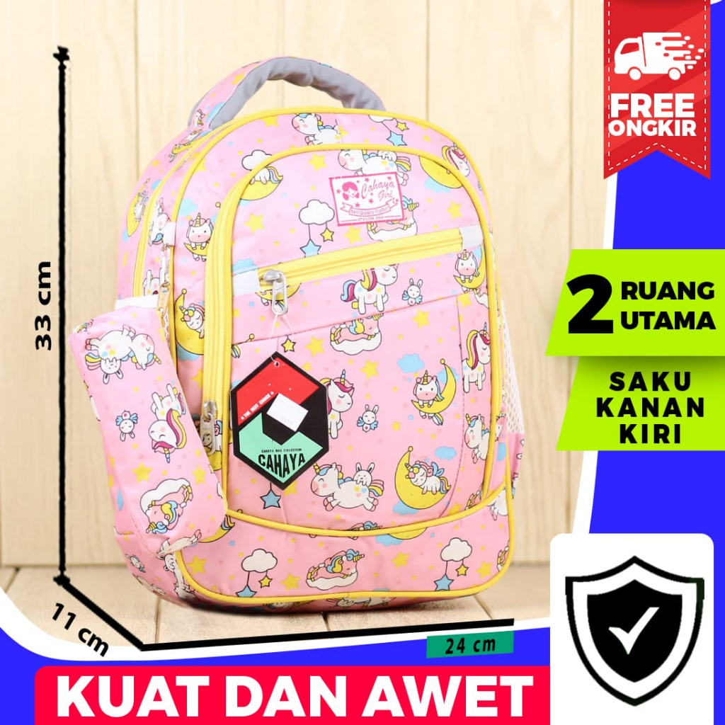 Tas Ransel Anak Cahaya Pony Bulan Pink Kuning Sekolah Paud Anak Perempuan Ransel Anak Cantik Bonus Raincover Tempat Pensil Murah Tebal