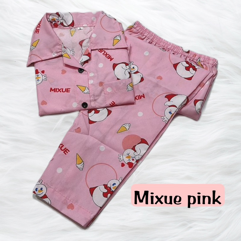 Mixue pink - setelan baju tidur piyama bisa couple pasangan ibu anak dewasa katun