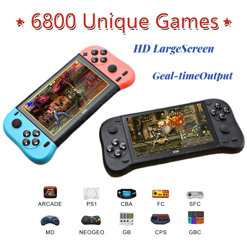 Baru Kedatangan X50 Genggam 5.1 Inci Layar 8GB Retro Video Game Konsol Dibangun Di 6800 + Game dukungan Output TV