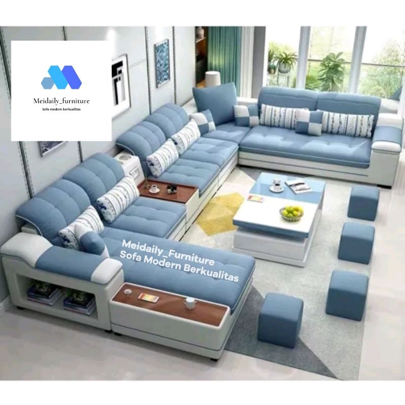 Sofa Minimalis Letter U Biru Kursi Tamu minimalis model Terbaru Kekinian