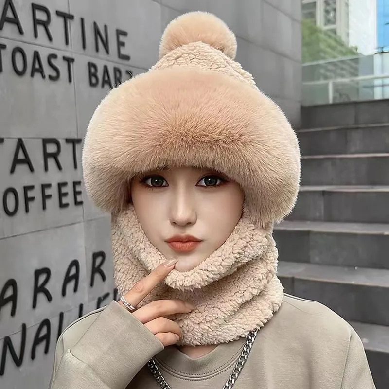 IMPORT MOLLAD Hat Ninja New Topi Rajut Bulu Pom Pom Ninja 3in1 syal Masker Hat Beanie Fur Thermal Rusian rusia Hangat