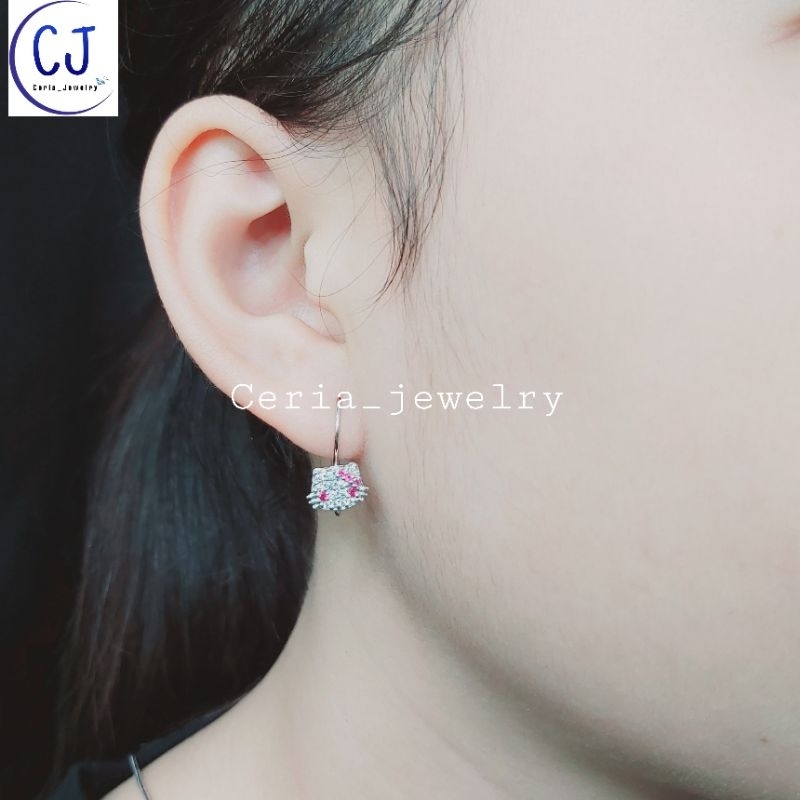 Anting Anak Perak Asli Silver 925 Lapis Emas Model Hello Kitty - Perhiasan Perak Anak