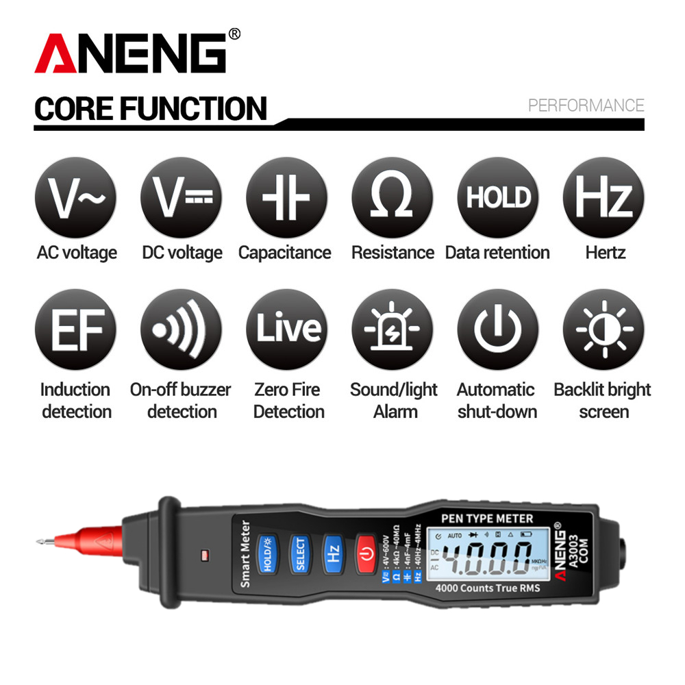 ANENG Digital Multimeter Voltage Tester Pen 4000 Count - A3003 - Black