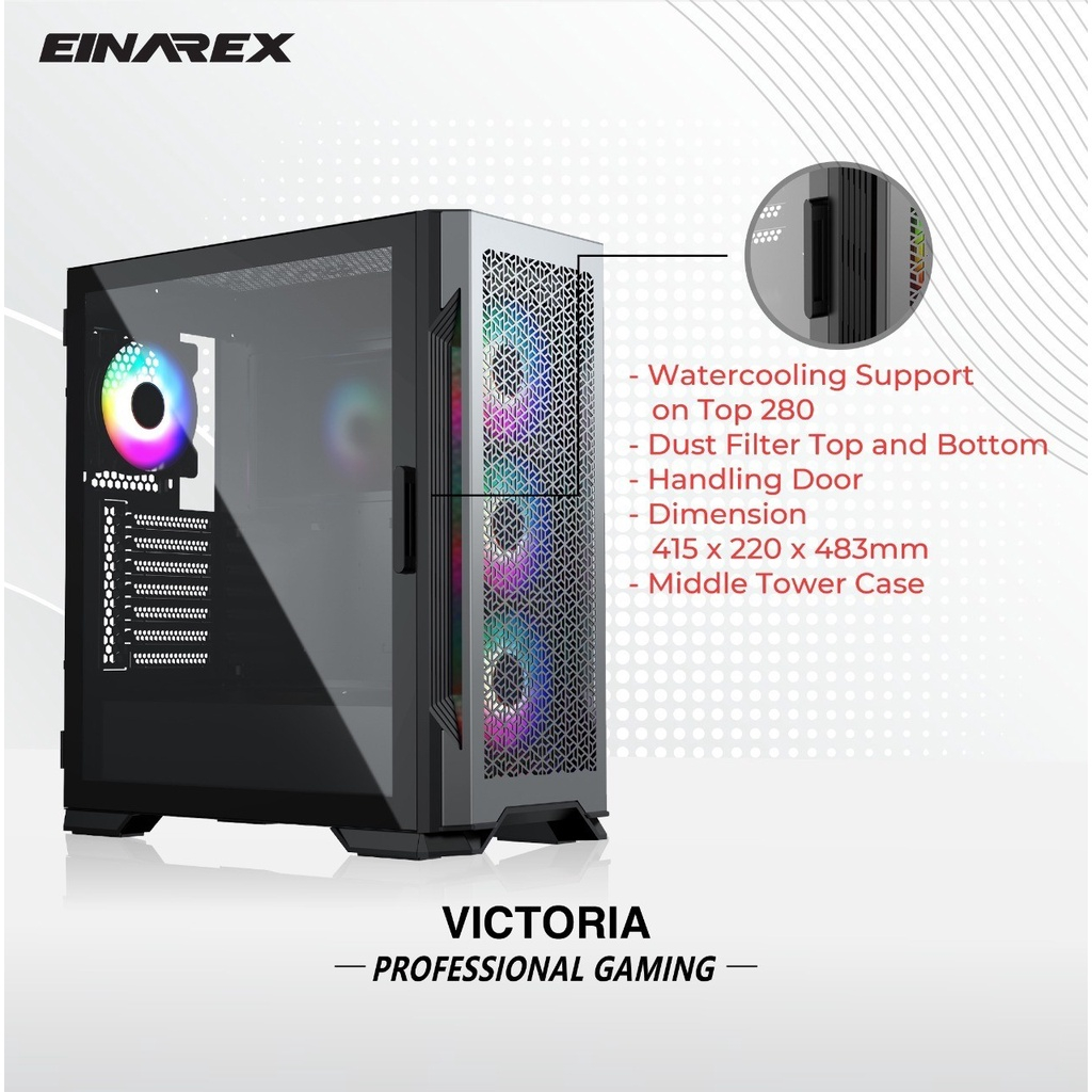 Gaming Case EINAREX VICTORIA WHITE | Casing PC E-ATX Mid Tower