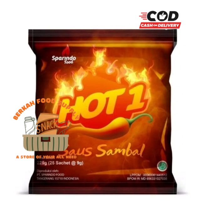 

( BERKAH ) Saus Sambal Hot 1 Stick Sachet 24 Sachet x 9 gr Saus Sambal Extra Pedas Saos Hot One Saus Hot One Hot1