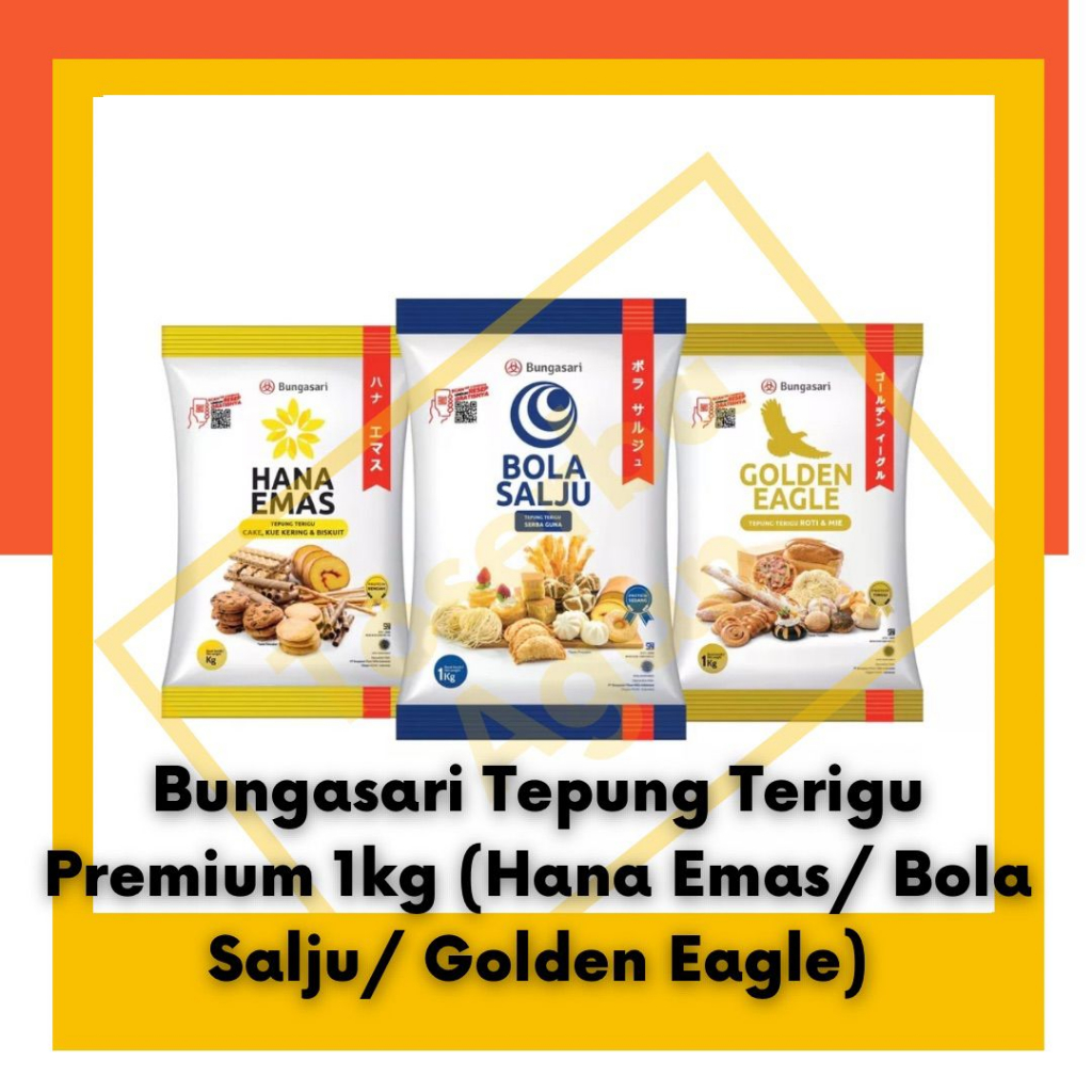 Bungasari Tepung Terigu Premium 1 kg (Hana Emas/ Bola Salju/ Golden Eagle)