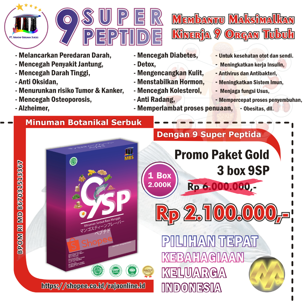 9SP Sembilan Super Peptida (3 box) Salmon Ovary Peptide Soy Oligo Peptide Walnut Peptide PEA 9 SP