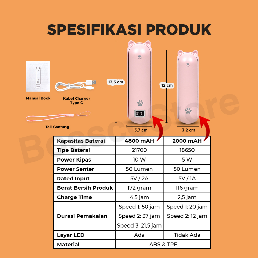 Bossco Kipas Angin Mini Portable Original 4800mAh Layar LED Multifungsi 4 in 1 kipas angin kecil portable fan mini pocket fan kipas angin lipat kipas angin meja kipas angin super mini premium berkualitas kipas angin tahan lama rechargeable fan