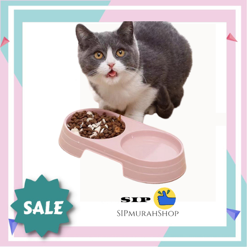 Mangkuk Ganda 2 in 1 Kucing Anjing Anti Licin Mangkuk Makan Bulat Aksesoris Hewan Peliharaan / Tempat Makan Kucing Anjing