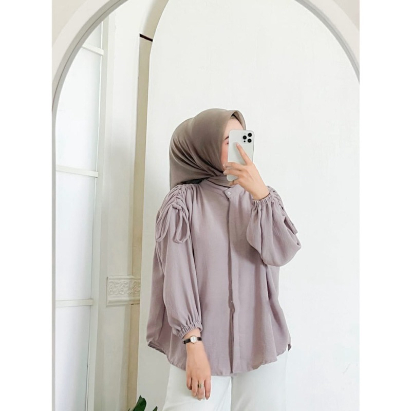 Blouse Serut Pundak Kemeja Wanita Serut Bahu Korean Style Krincle Airflow