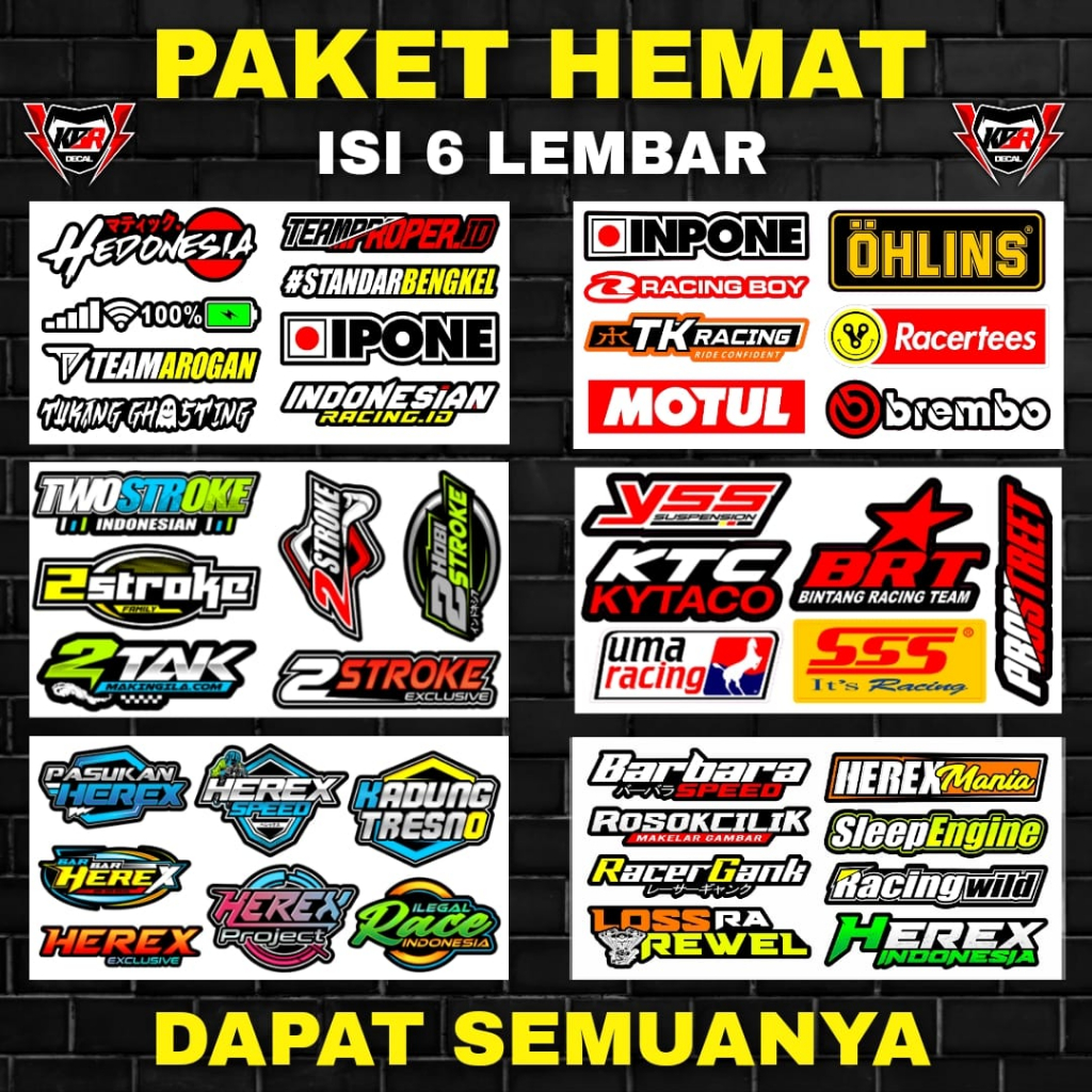 Stiker Motor Racing Pack Print Cut Paket Hemat isi 6 Lembar