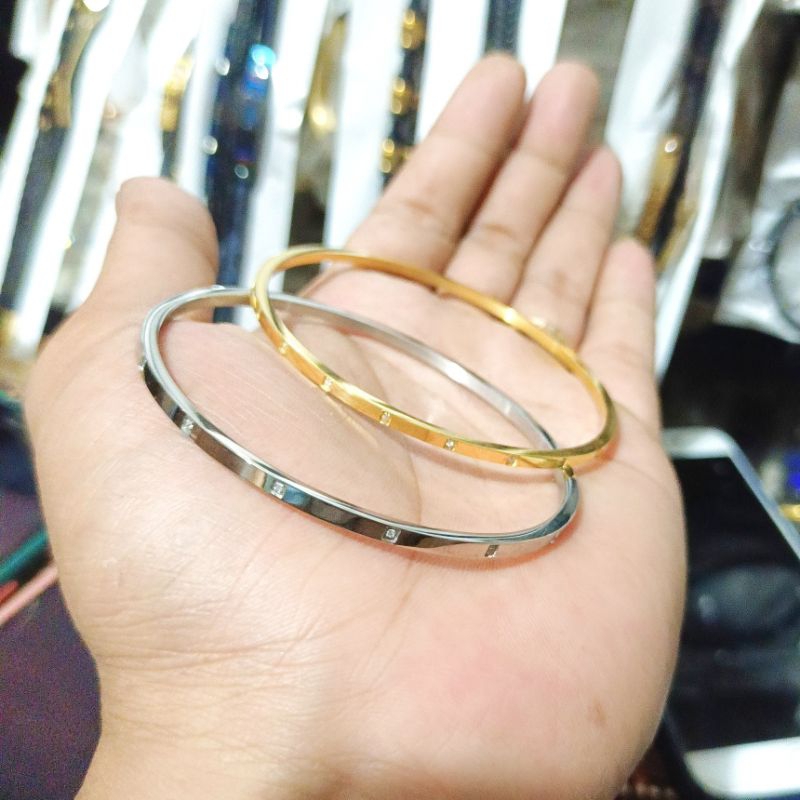 Gelang Titanium Wanita Tipis Permata Mewah Simple