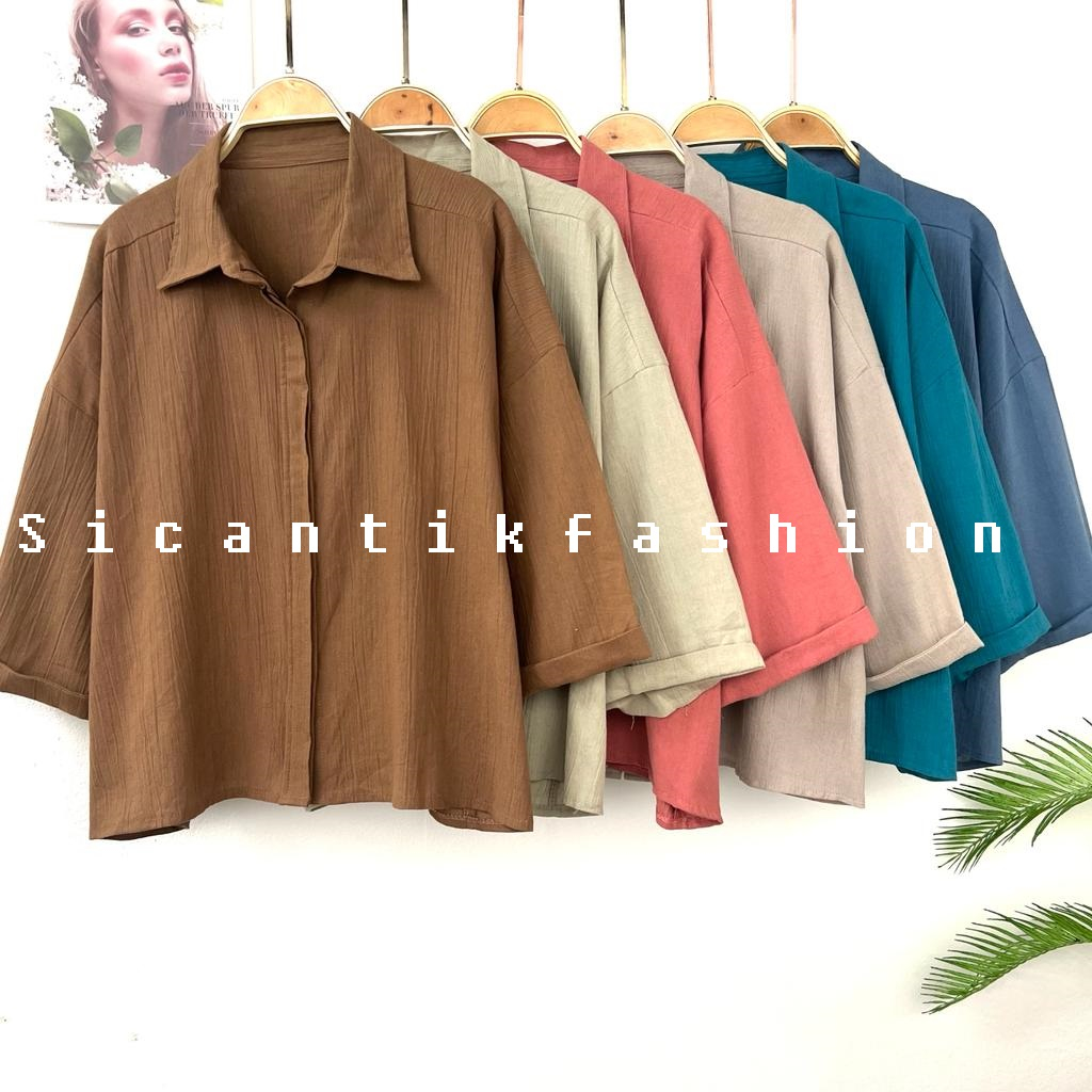 Shirt Kemeja Oversize / Linen Crinkle Premium