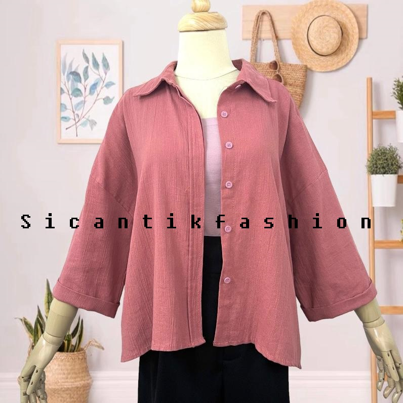 Shirt Kemeja Oversize / Linen Crinkle Premium