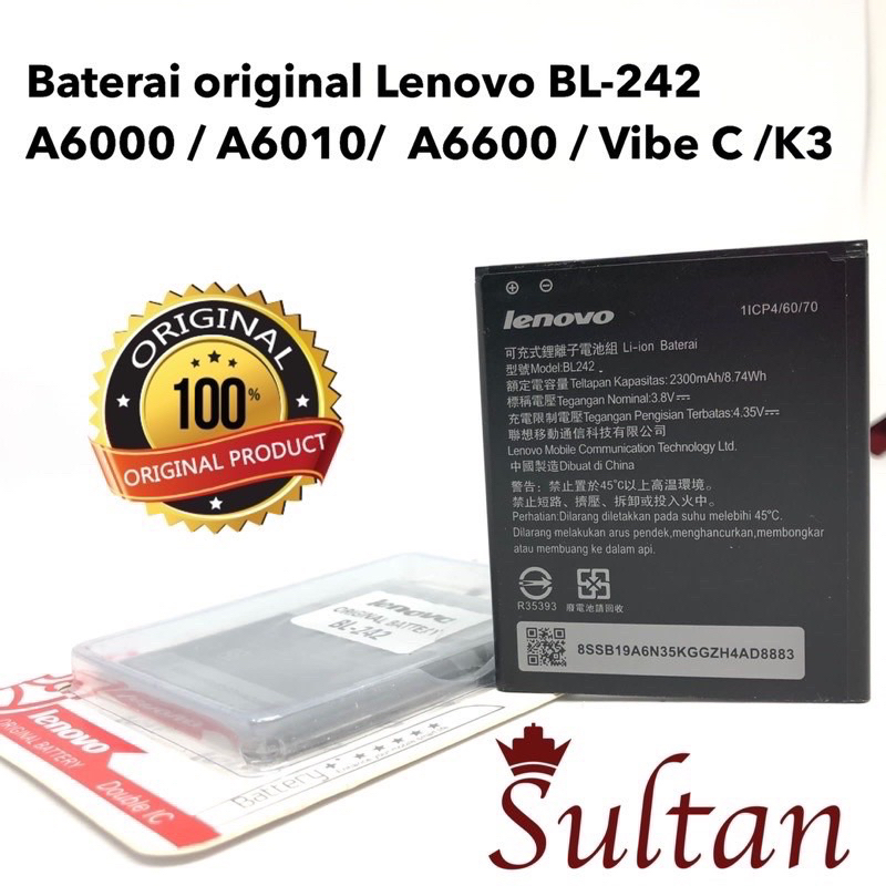 GROSIR BATERAI ORIGINAL LENOVO BL242 A600 A6010 Double ic