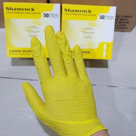 Handscoon Merk SHAMROCK Warna KUNING YELLOW Ecer Sarung Tangan Gloves Sepasang Lateks Latex Peralata