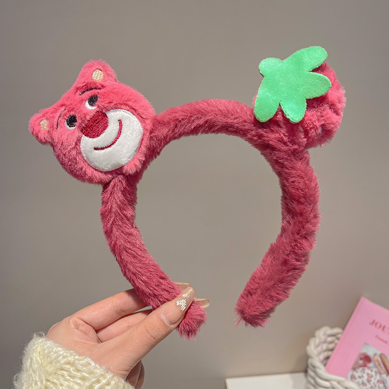 COD Bando karakter Lotso Strawberry Korea Ikat Kepala Cuci Muka Wanita Beruang Stroberi Mewah Ikat Kepala Jepit Rambut Lucu Hiasan Kepala