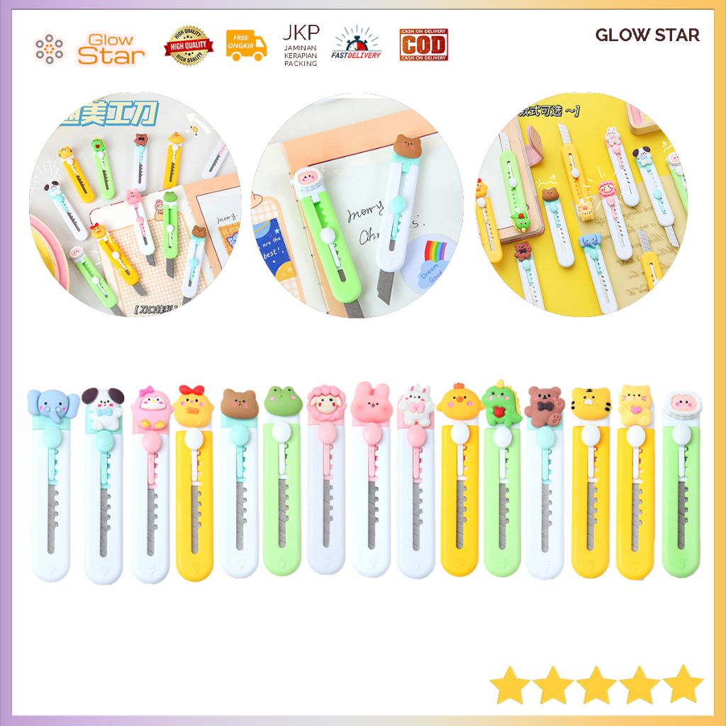 CM2 Cutter Mini Karakter Lucu Portable, Silet kecil Pemotong kertas Pisau Piso Pemotong isolasi Pink Bunny Frog Puppy Sheep Pinky Lover bear Brown Pastel Terang