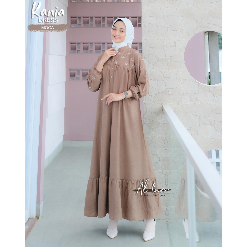 Gamis Kamila Kania by Alfaro mix bordir itycrepe polo linen remaja fashionable korean style asoka shabby vintage