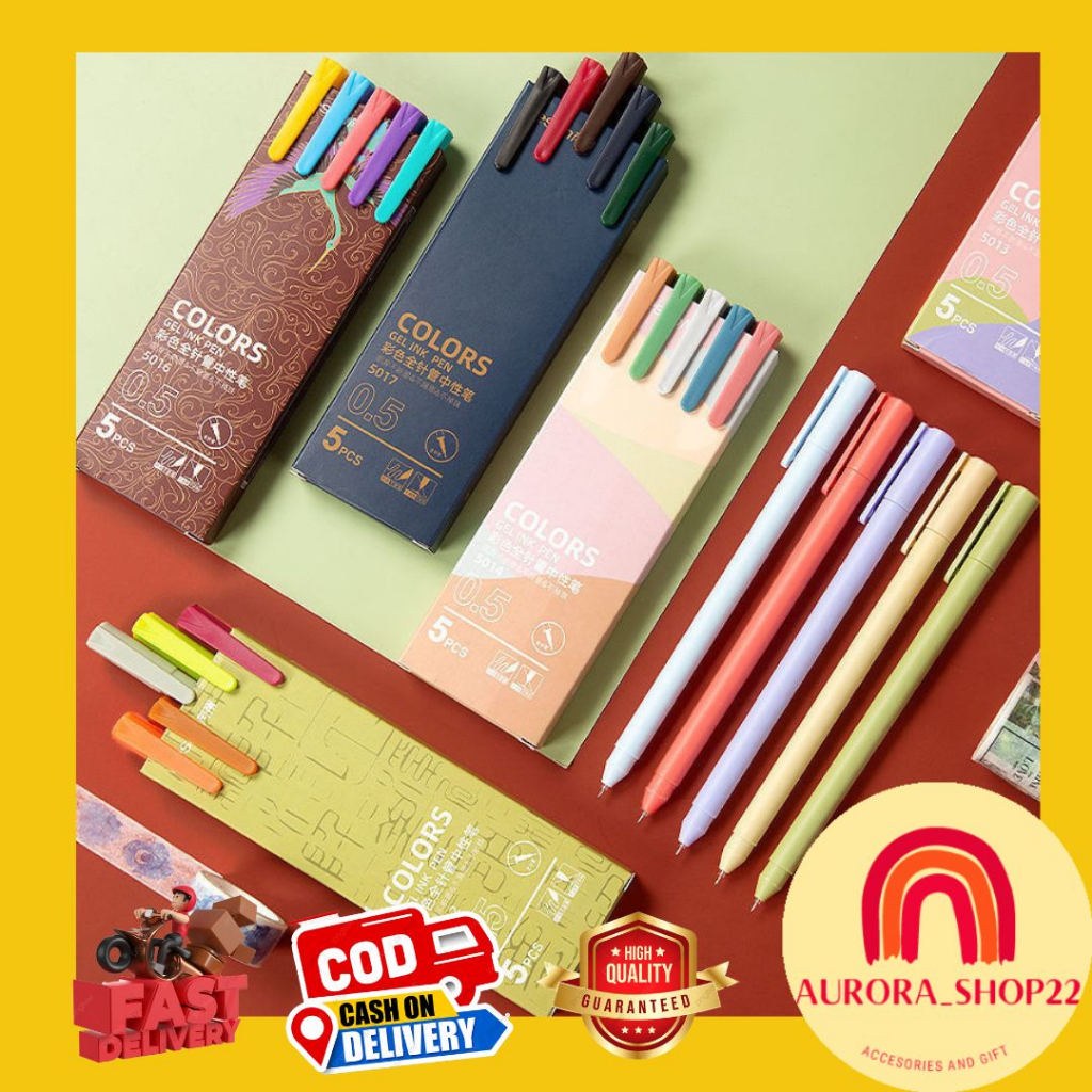 

[COD] BULPEN GEL WARNA MEKANIK 0.5 ML SET ISI 5 PCS PULPEN WARNA IMPORT BULPEN MACARON WARNA WARNI PENA PEN