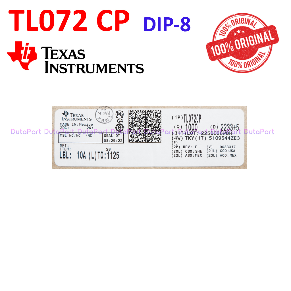 TL072 TL072CP ORIGINAL TEXAS INSTRUMENTS TL 072 CP Op Amps JFET DIP-8