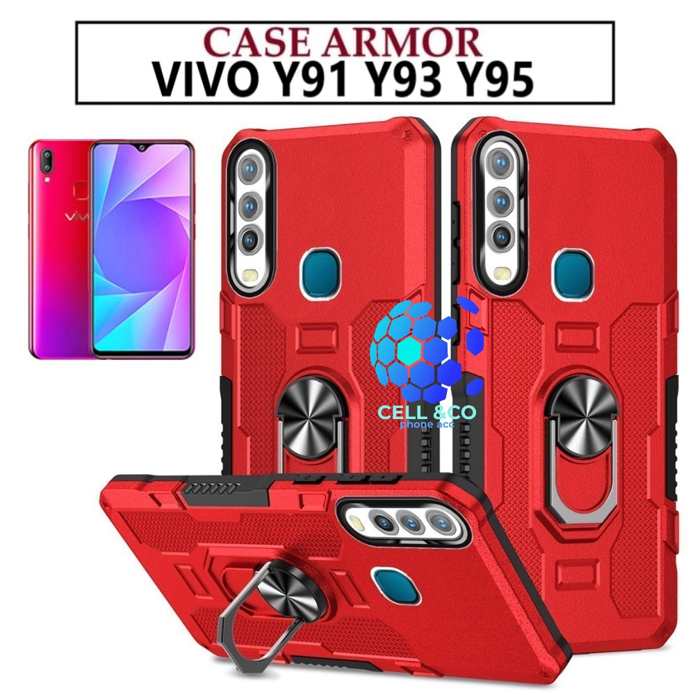 Case Armor VIVO Y91 Y93 Y95 Iring Cincin Magnetic Kesing Hp Protect kamera Premium Hard Case Standing Robot Pelindung Kamera