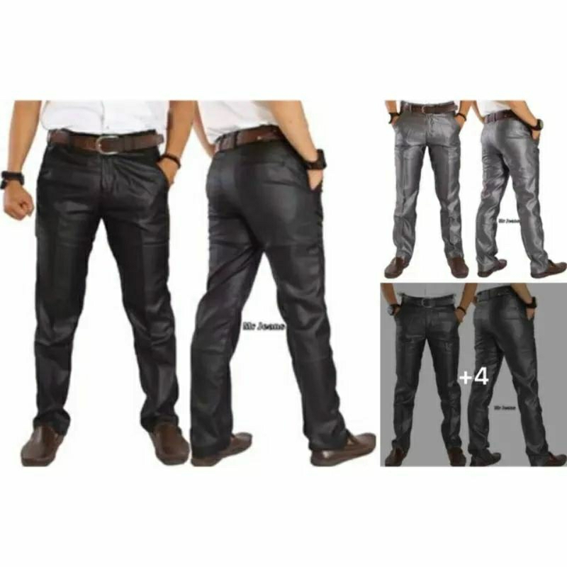 Celana Formal Pria Bahan Mengkilap Slimfit Kerja Dasar Metalik  UK 27-38 Navy Hitam