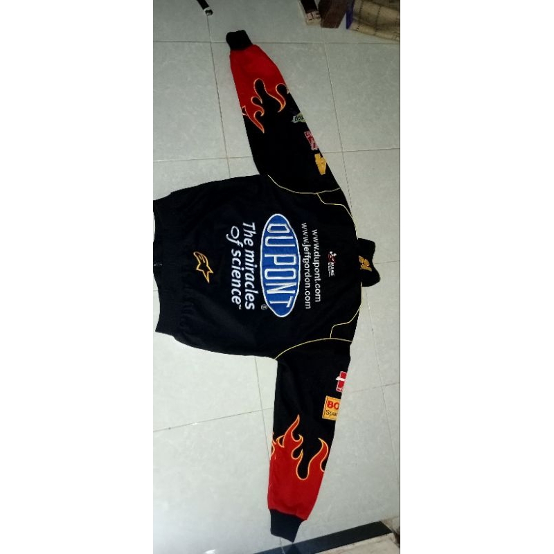 NASCAR JACKET DUPONT BLACK FLAMES VINTAGE ALPINESTARS RACING JEEF