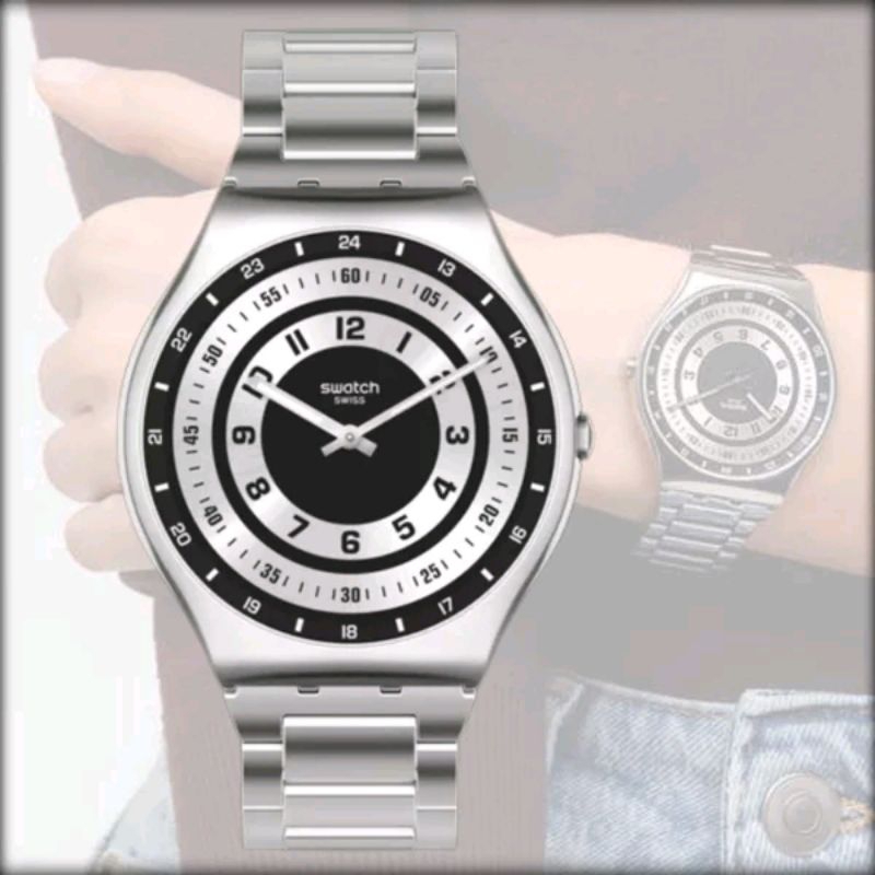 SWATCH RINGS OF IRONY Original Jam Tangan Analog Pria Stainless Steel Silver Casual SWISS MADE